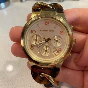 Michael Kors MK 4222 Gold Tone Chain Tortoise Watch